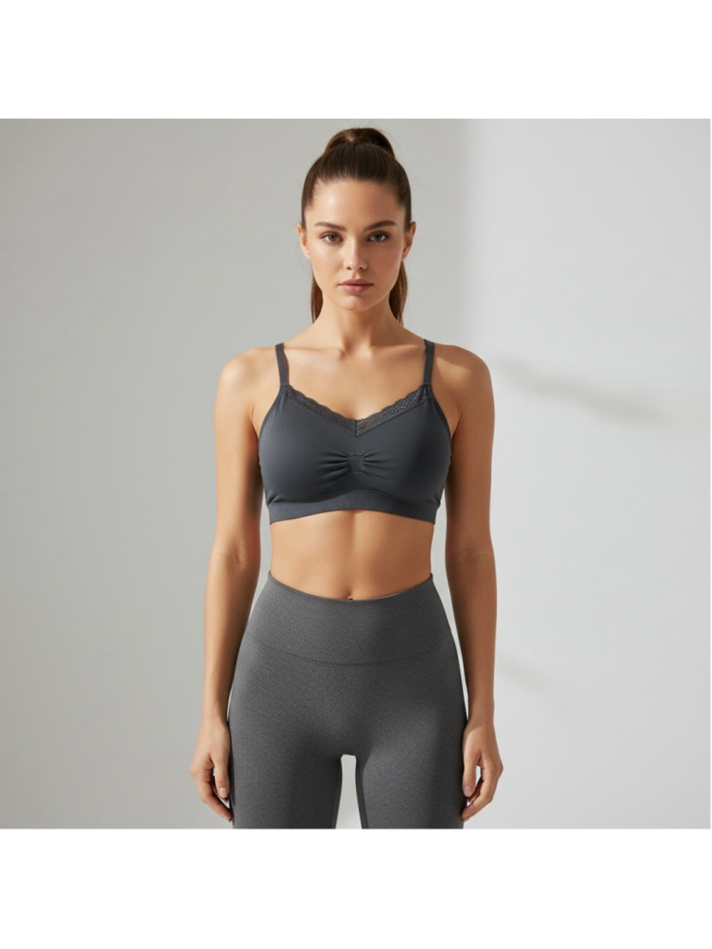 Coobie Women's V-Neck Lace Trim Bra Style 9042 Full Size (38A-42DD) Gray
